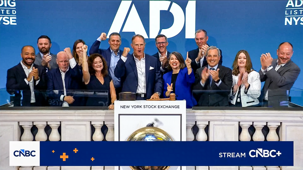 ADI CEO Rob Aarnes rings the opening bell at the New York Stock Exchange